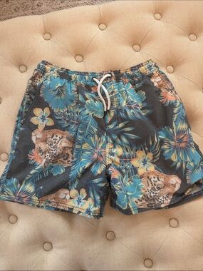 Ezekiel Tropical Floral Swim Trunks in Teal, Navy & Tan